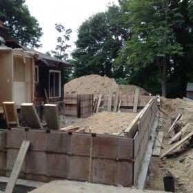 Forms in place for foundation walls