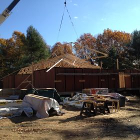 Roof truss installation.