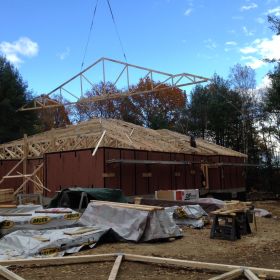 Another angle of nearly complete roof structure.