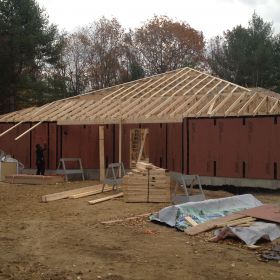 Another front view of roof framing.