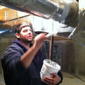 Our friends from Complete Heating and Air Conditioning seal the ducts of our energy efficient home  11-8-13