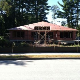 Front view of house with roof on