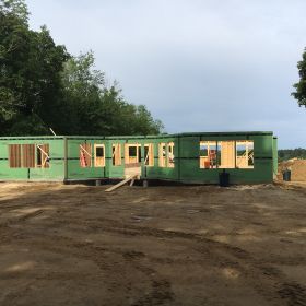 Ground floor walls up-view from front.