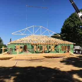 Roof truss installation.