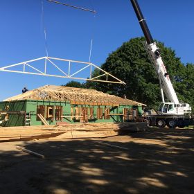 Roof truss installation.